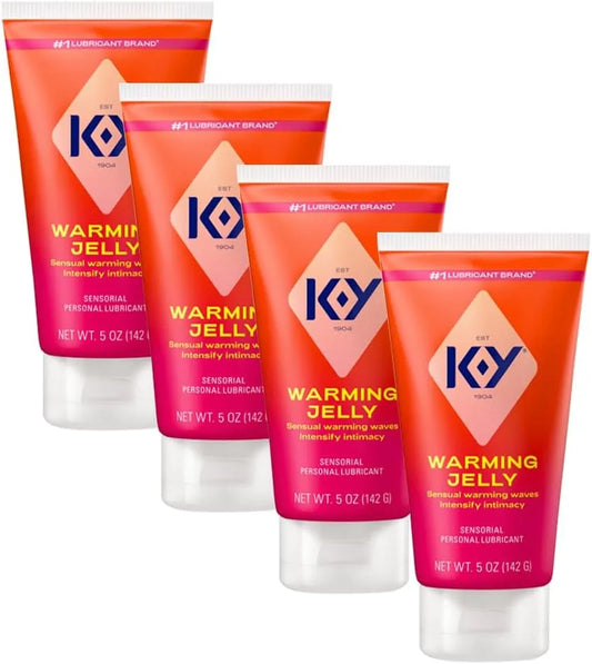 K-Y Warming Jelly Glycerin Based Formula 5 Fl Oz. Sensorial Personal Lubricant for Men, Women and Couples & Safe to Use with Latex Condoms (4-Pack)