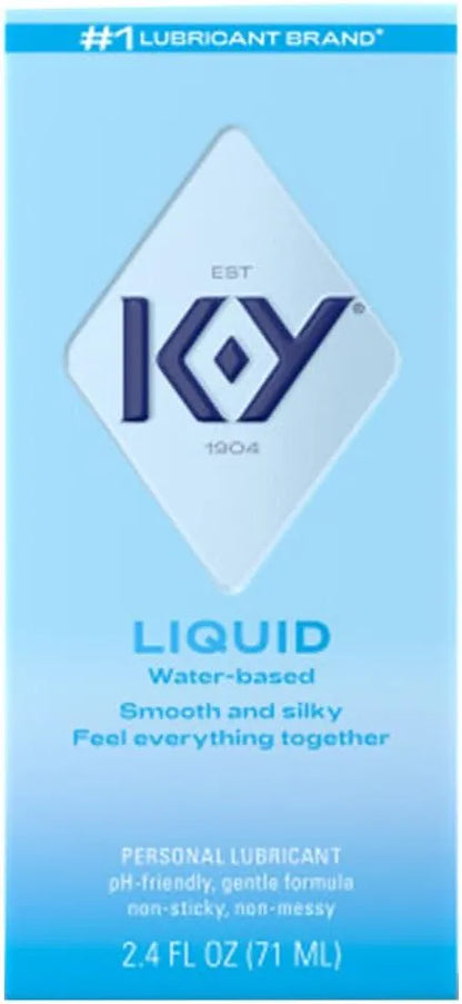 K-Y Liquid Lube, Water-Based Personal Lubricant for Men, Women & Couples, Safe for Anal Use, Safe to Use with Latex Condoms, Body-Friendly Formula, 2.4 FL OZ