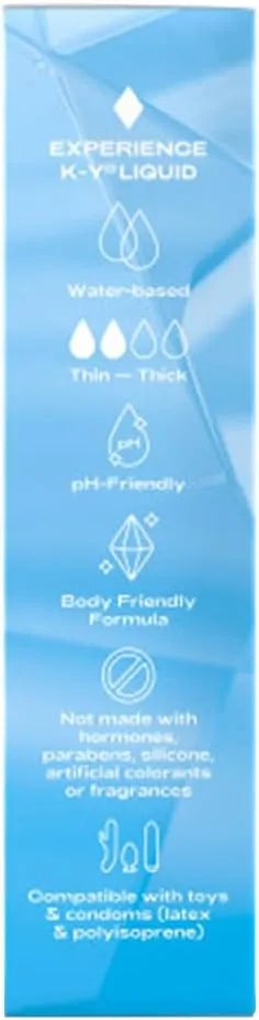 K-Y Liquid Lube, Water-Based Personal Lubricant for Men, Women & Couples, Safe for Anal Use, Safe to Use with Latex Condoms, Body-Friendly Formula, 2.4 FL OZ