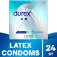 Durex Air Condoms, Extra Thin, Transparent Natural Rubber Latex Condoms for Men, Regular Fit, 24 Count