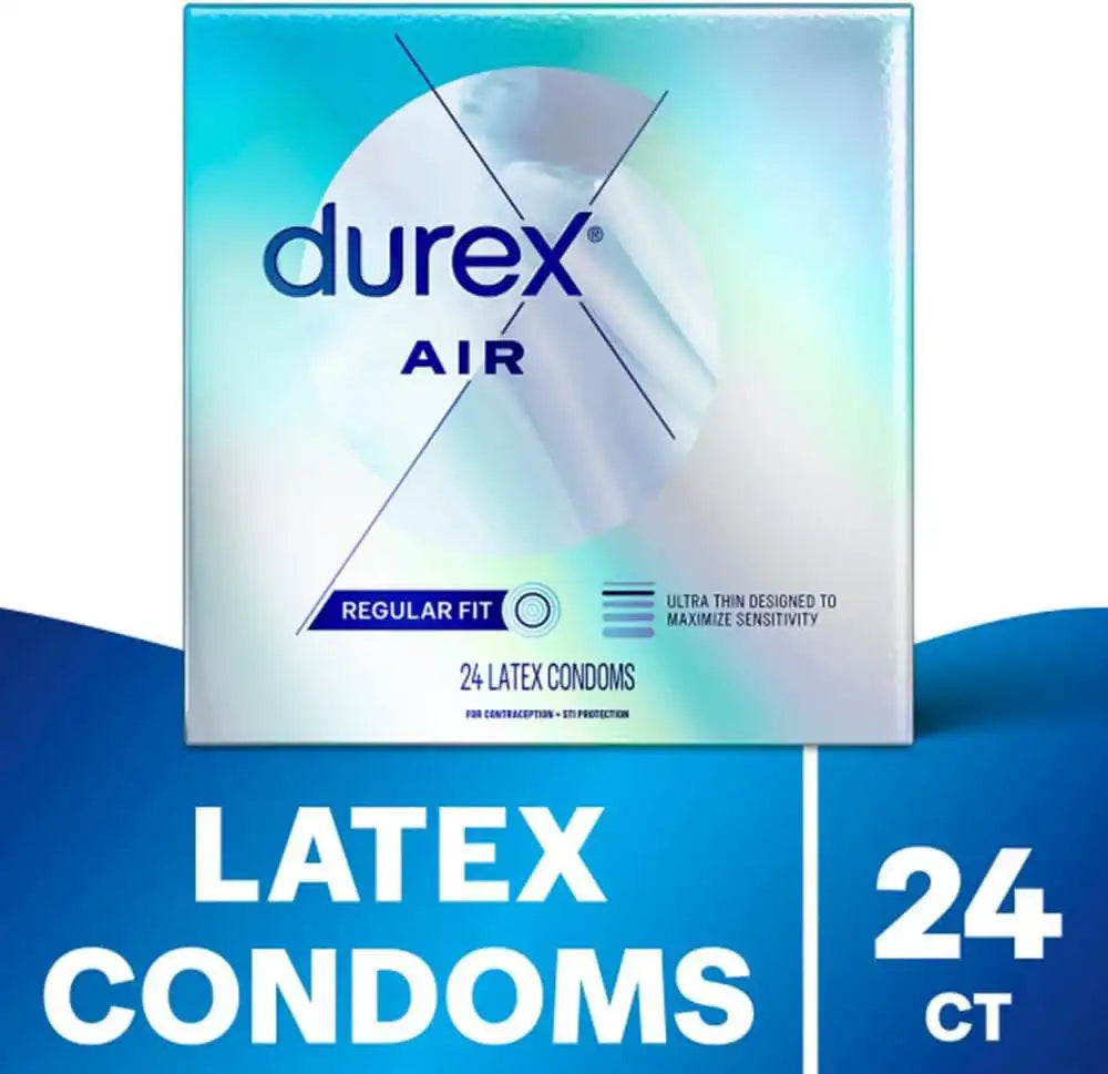Durex Air Condoms, Extra Thin, Transparent Natural Rubber Latex Condoms for Men, Regular Fit, 24 Count