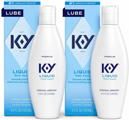 K-Y Liquid Lube, Personal Lubricant, NEW Water-Based Formula, Safe for Anal Use, Safe to Use with Latex Condoms, for Men, Women and Couples, Body Friendly 4.5 FL OZ (2 Pack)