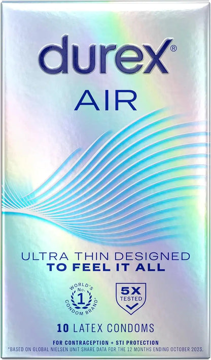 Durex Air Condoms for Men, Ultra Thin Latex Condoms, 10 Count